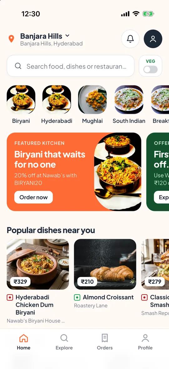 Dino customer app home screen