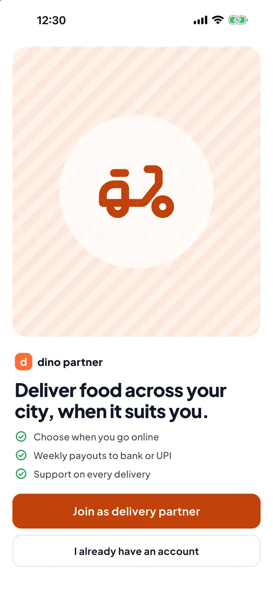 Delivery partner app: Welcome